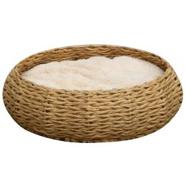 Pet Pals Woven Round Paper Basket Pet Bed with Pillow