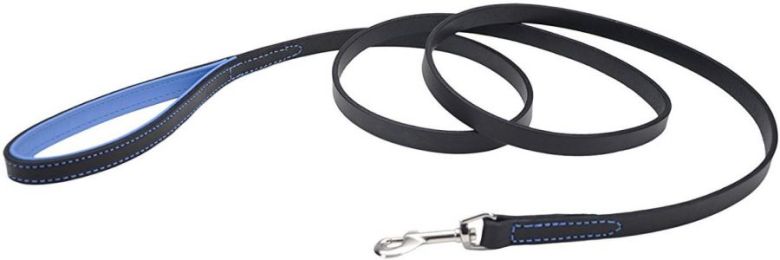 CircleT Fashion Leather Leash (Color: Black/Blue, size: 6'L x 5/8"W)