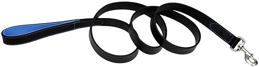 CircleT Fashion Leather Leash (Color: Black/Blue, size: 6'L x 1"W)