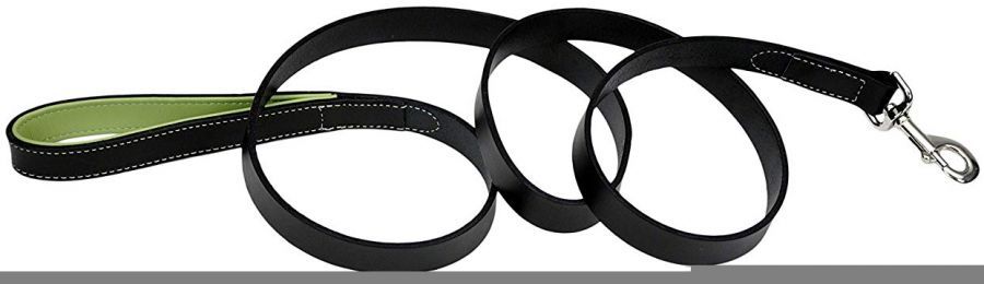 CircleT Fashion Leather Leash (Color: Black/Green, size: 6'L x 1/8"W)