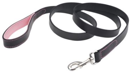 CircleT Fashion Leather Leash (Color: Black/Pink, size: 6"L x 1"W)